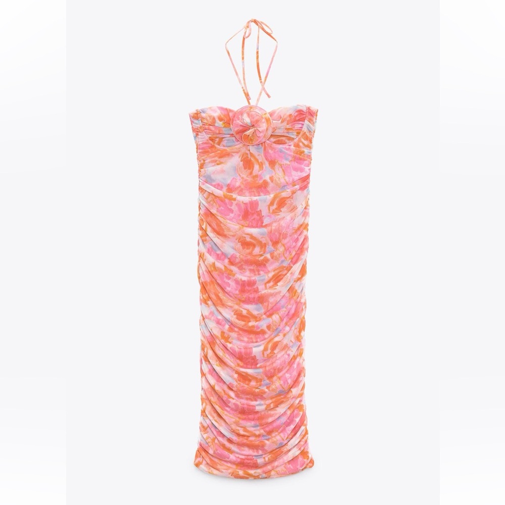 Zara Pink and Orange Floral Dress
